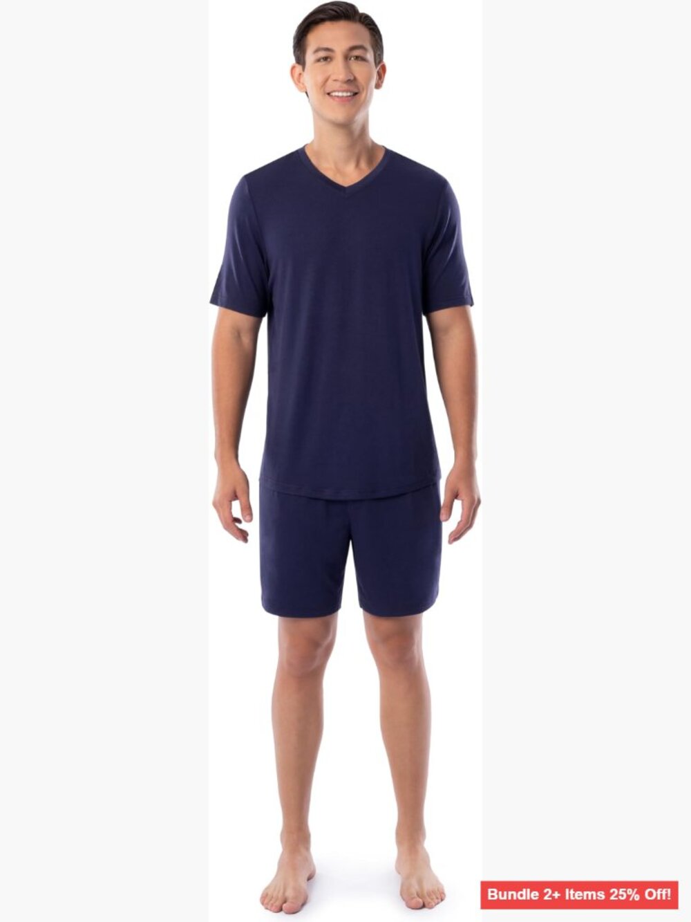 Men's Stretch Pajama Set Small Relaxed Fit V-Neck Shorts